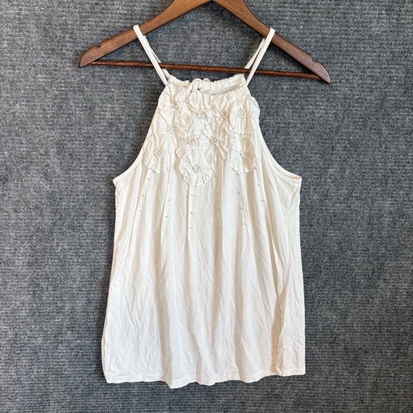 INC International Concepts Tops - INC International Concepts White Floral Applique Pearl Halter Tank Top Womens M